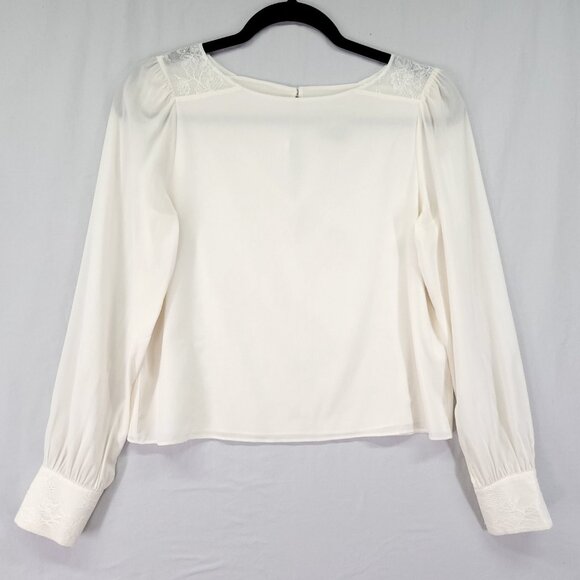 Alice And Olivia Silk Blouse Size Small Ivory With Lace Trim Long Sleeve Lux - Picture 1 of 16